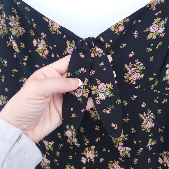 WAYF Retro Coq Y2k Babydoll Slip Dress Chiffon Floral TieKnot Lined Ruffle Hem M - Picture 4 of 16